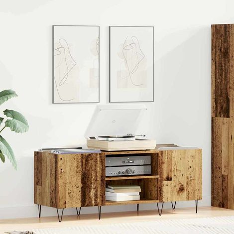 Schallplattenschrank mit Regal mit Tür Altholz 121 x 38 x 48 cm