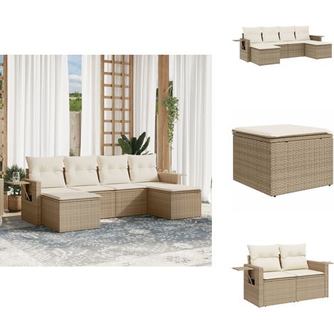 Salon de jardin avec coussins 6 pcs beige résine tressée - Salon De Jardin - Meuble De Jardin - Canapé Extérieur - Ensemble Salon - Résine Tressée (1/5)