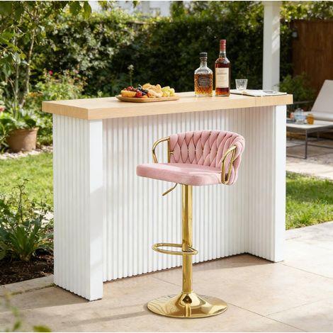 Silla de bar giratoria regulable en terciopelo rosa OKMYHOME (1/5)