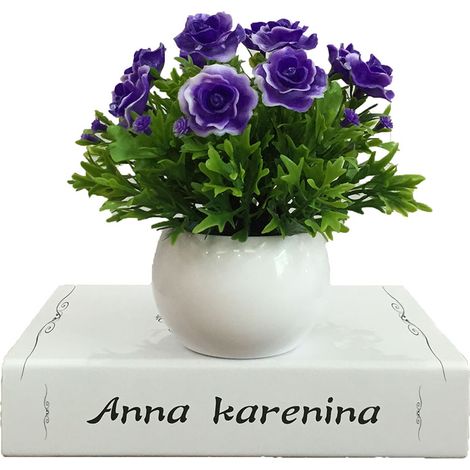 Plante Artificielle - Bonsai Simulé - Pot Fleur Décoratif pour Intérieur Bureau Maison - Violet - 14 x 15 cm - 1 Pièce