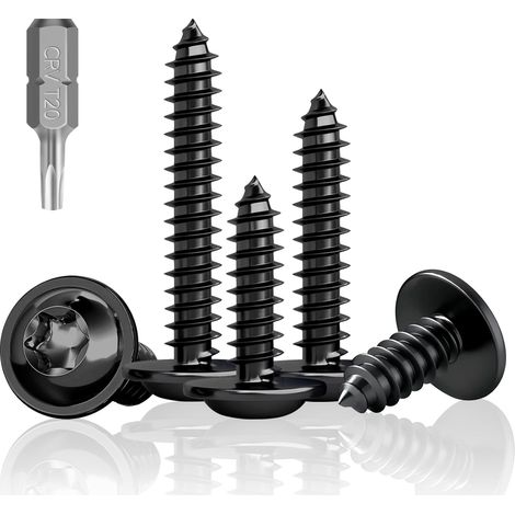 Lot de 100 vis à tête bombée noires M4 x 10 mm pour bois A2 V2A, vis à bois noires en acier inoxydable pour panneaux acoustiques, vis à tête plate Torx (1/5)
