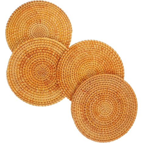 Lot de 4 dessous de plat en rotin, naturel, antidérapants (1/5)
