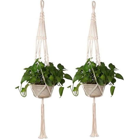 Lot de 2 suspensions pour pots de plantes en coton, macramé décoratif, support ajustable pour intérieur, balcon et jardin