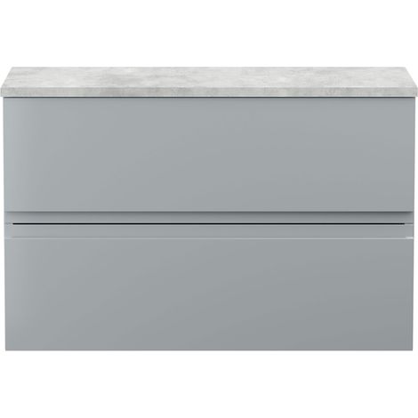 Hudson Reed Urban Wall Hung 2-Drawer Vanity Unit with Ballato Grey Worktop 800mm Wide - Satin Grey (1/5)