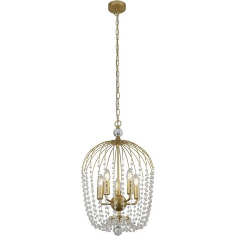 Searchlight Shower 5-Licht-Anhänger, Gold-Finish, Metall, klarer Kristall (1/3)
