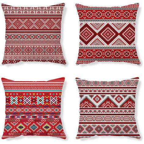 Green Mobility-Housses De Coussin Taie D Oreiller Coussin Ethnique Taie D Oreiller Rouge Housse De Coussin Abstrait Housse Coussin Lin Coussin Geometrique Taie Oreiller 45X45 Lot De 4 Pour Canapé Cham (1/5)
