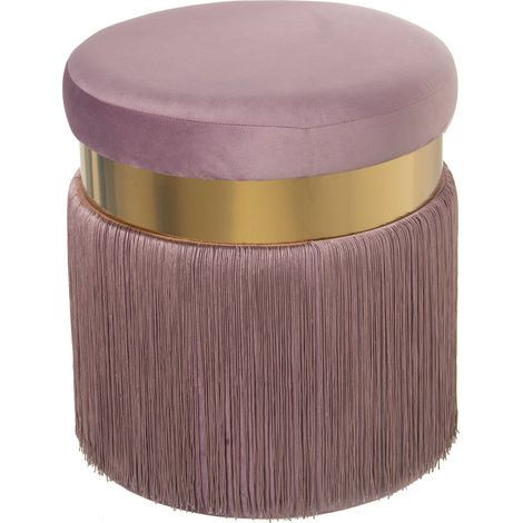 Pouf élégant franges dorées pour un intérieur chic - Rose poudré avec bande dorée (1/4)