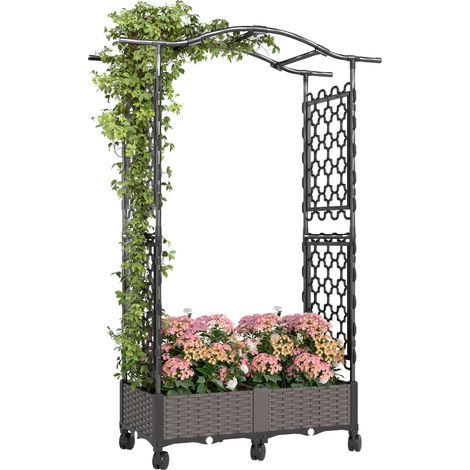 Outsunny Raised Garden Bed with Arch Trellis, Plastic Raised Bed for Garden