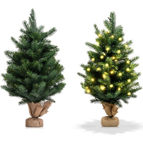 COSTWAY 60cm Mini Tisch Weihnachtsbaum mit LED-Leuchten und Timer-Funktion, Tannenbaum mit Zementbasis, Christbaum PVC Nadeln, Kunstbaum (1/5)