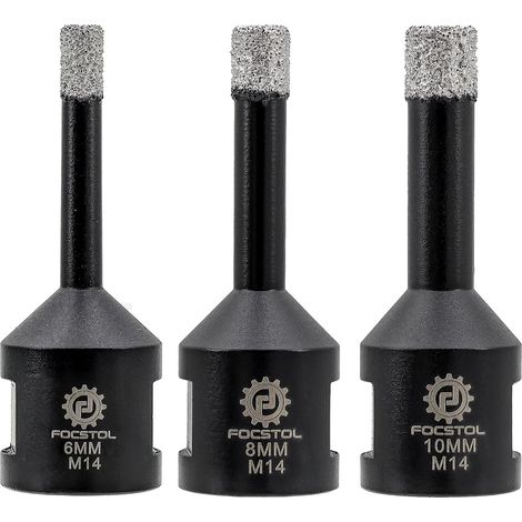Scie Cloche Diamant 3 pièces 6/8/10mm Foret Diamant Carrelage pour Porcelaine Céramique Carrelage Marbre Granit M14 Filetage pour Meuleuse d'Angle (1/5)