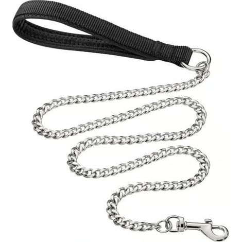 Laisse robuste en métal pour chien, chaîne de 2 m, résistante aux mâchouillages, pour chiens de grande et moyenne taille. (1/4)