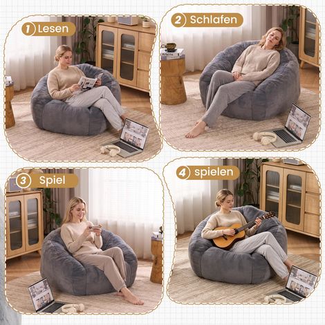Pouf gonflable ultra-doux pour adultes et enfants, siège moelleux et confortable au sol, parfait pour jouer, lire et se détendre – Taille M (Gris clair) (1/5)