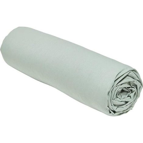 Drap Housse - 140x190x23 cm - Lit 2 Personnes - 100 % Coton 57 Fils - Celadon (1/2)