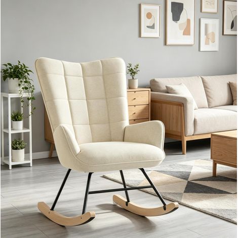 Mecedora 80 x 67,5 x 95 cm de terciopelo, metal y madera beige FloraGrace (1/5)
