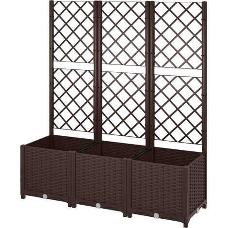 Jardinière surélevée avec treillis, bac de jardin extérieur 120x40x135 cm, marron, 8 trous de drainage (1/5)