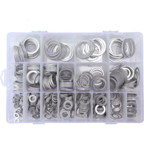 Flache Unterlegscheiben aus Aluminiumlegierung, 470-teiliges Set, runde Flachdichtungen für Automobile und Wasserhähne, Sortiment an Dichtscheiben. (1/5)