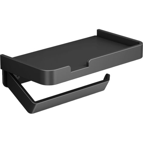 Porte Papier Toilette Mural Sans Perçage, Support Rouleau Papier Toilette Aluminium Support Papier Toilette Mural, Dérouleur WC Adhésif avec Vis, Accessoire Salle de Bain Design Moderne, Noir (1/5)
