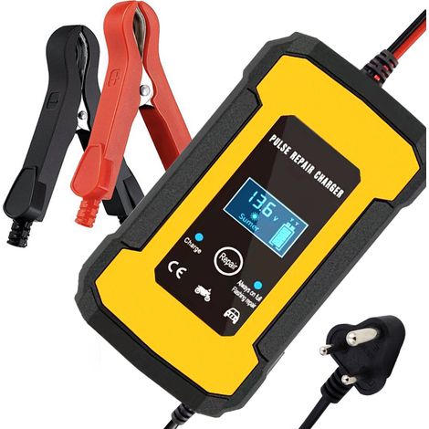 Cargador de baterías de 12 V inteligente y totalmente automático con pantalla LCD y función de mantenimiento por impulsos para baterías de plomo-ácido en automóviles, cortadoras de césped, motocicleta