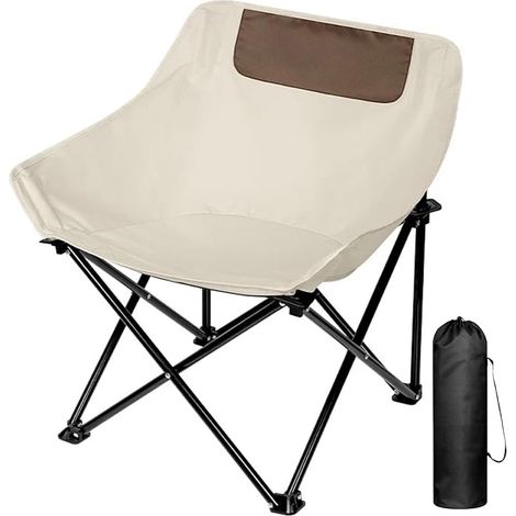 Chaise de camping New Moon, chaise pliante de plage, fauteuil inclinable portable, tabouret de pêche, table et chaise de pique-nique, tissu épais et renforcé, blanc laiteux, sac de rangement inclus. (1/5)