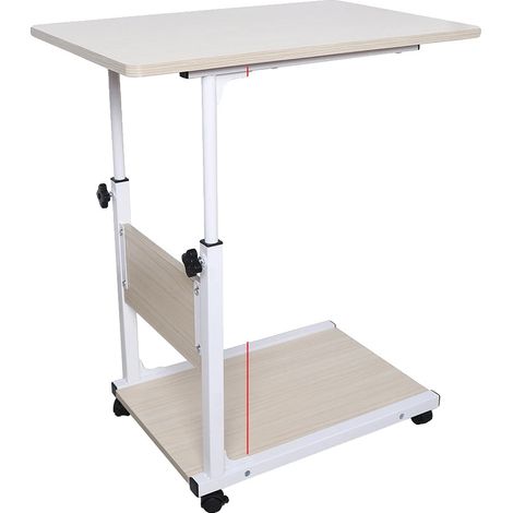 Escritorio para ordenador de altura regulable, mesa auxiliar móvil, color arce blanco. (1/2)