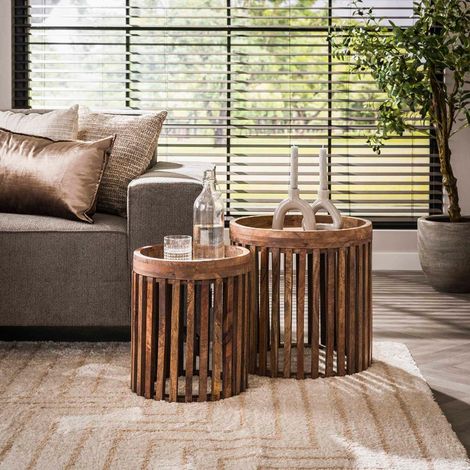 Table d'appoint en bois de manguier ATEKA (lot de 2) (1/5)