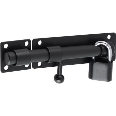 Loquet Porte Exterieur Verrou Porte Coulissante avec Cadenas et 4 Clés, Verrou Portail Robuste en Acier Inoxydable, 150MM Longueur, Noir Mat, EMST8060-B (1/4)