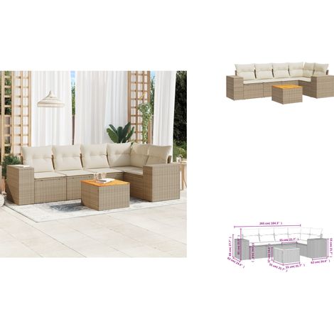 6-tlg. Garten-Sofagarnitur mit Kissen Beige Poly Rattan - Gartensorte - Gartenmöbelset - PE-Rattan Möbel - Outdoor Lounge Set - Esstischgarnitur (1/3)