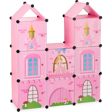 Scaffale componibile per bambini design castello 8 scomparti portaoggetti vestiti giocattoli in plastica rosa 130007267