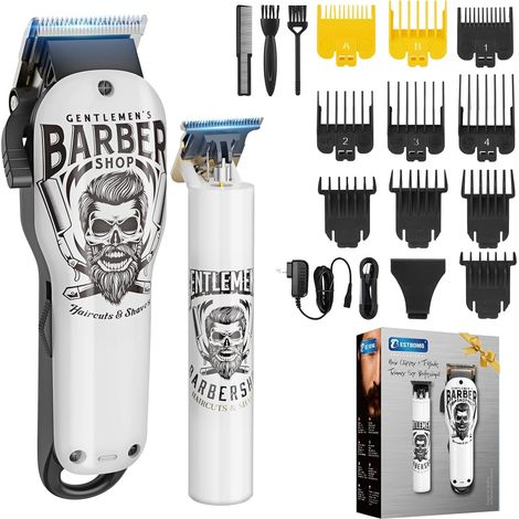 Tondeuse Cheveux Hommes, Tondeuse Barbe Kit Professionnelle avec 10 Peigne de Guidage Tondeuse Finition Sans Fil avec USB Rechargeable Li-ion Batterie 2000mAh/1200mAh (Y4+T9) (1/5)