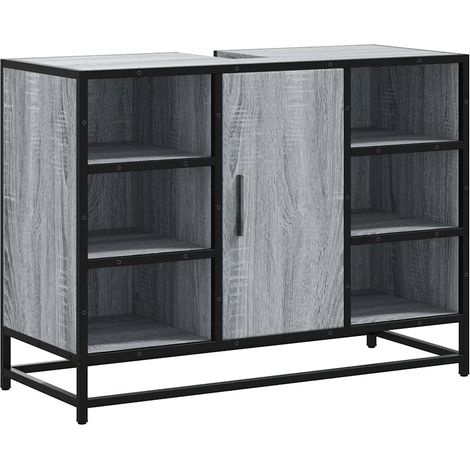 Armoire lavabo rétro salle de bain 80 x 33 x 60 cm grand espace de rangement style industriel en bois gris (1/5)