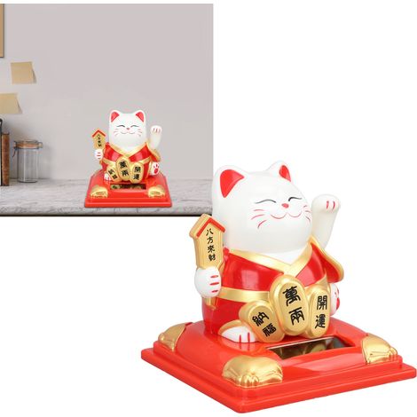 Figura de gato automática, roja, adorable y llena de vida, con brazos móviles y energía solar, con diseño Feng Shui para decorar el salpicadero y las ventanas – 8 cm (1/5)