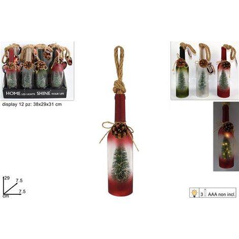1 Pezzo Decorazione Natalizia Bottigli con Pigna Albero e Luci 29 cm 3 Decori