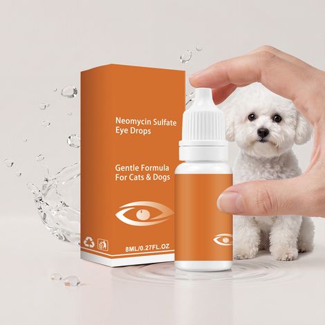 Collyre à base de sulfate de néomycine pour animaux : texture douce, hydratante et confortable convient aux chats et aux chiens. – 8 ml (1/5)
