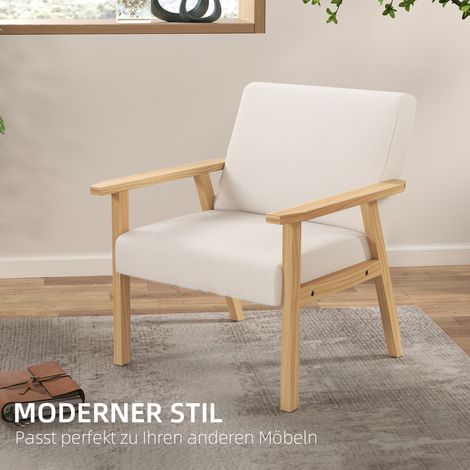 Fauteuil capitonné à bras, chaise de repère en lin, ossature en bois massif, 64 x 70 x 72 cm, crème (1/4)