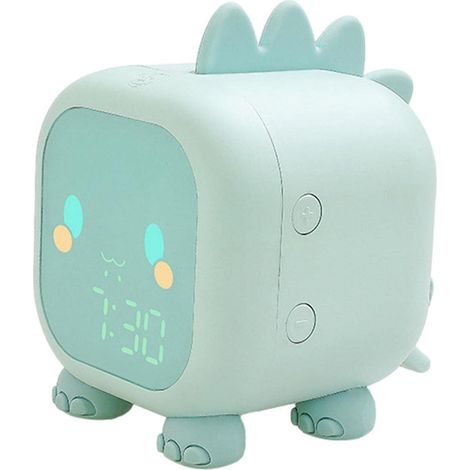 Réveil digital dinosaure pour enfants avec fonction snooze, lumière nocturne, entraîneur de sommeil, horloge de chevet verte, cadeau éducatif pour chambre d’enfant. (1/5)