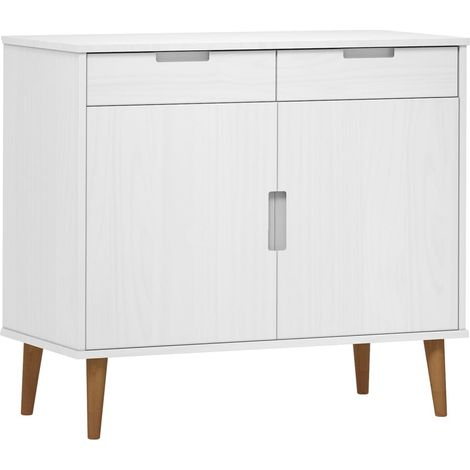 Buffet Meuble de rangement MOLDE Blanc 90x40x80 cm Bois massif de pin (1/5)