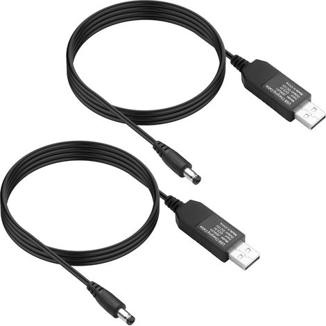 2 câbles USB vers tension continue, 5V à 12V Câble d'alimentation USB vers CC 5,5x 2,5mm,câble convertisseur élévateur 5V USB vers 12V pour routeur,appareils photo-3,28ft (DC5525) (1/5)