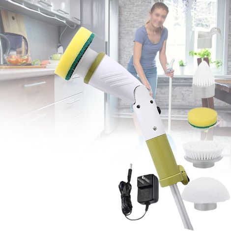 QAZQA Épurateur de Plancher, Brosse de Nettoyage électrique Carrelage de Ménage, 4 Têtes de Brosse Remplaçables, Convient pour la Cuisine, Le Sol, la Fenêtre, la Pièce, Le Sol (Color : Green)