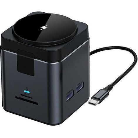 Station d'accueil 9 en 1 Type-C avec chargeur sans fil magnétique 15 W, hub USB-C, 3 ports USB 3.0, HD 4K à 30 Hz, PD100 W Gigabit (1/5)