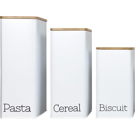 Contenitori Latta Bianchi Cucina Contenitore Certificato Alimenti Barattoli Coperchio In Bamboo Organizer Caffè,Sale,Zucchero Tris Pasta/Cereali/Biscotti (1/5)