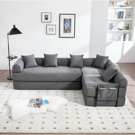 Canapé modulable avec rangement latéral, 270 x 180 x 64 cm, tissu côtelé gris foncé DESVIAE (1/5)
