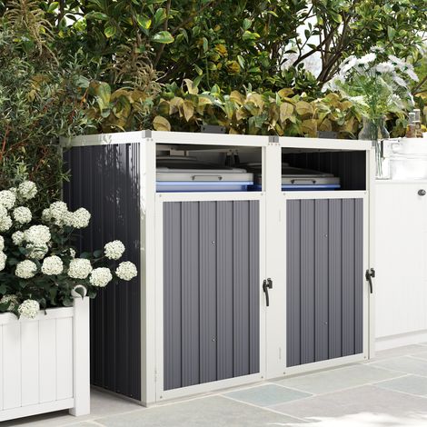Cobertizo para 2 contenedores de 240 L, tapa para contenedores exteriores con bisagra de 180°, acero galvanizado, 146 x 81 x 122 cm, gris oscuro