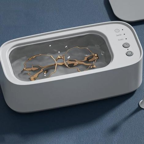 Nettoyeur à ultrasons portable, 45 000 Hz, 500 ml, 3 modes de nettoyage pour lunettes, montres et prothèses dentaires (blanc) (1/5)