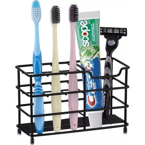 Porte-brosse à dents - Boîte et étui à brosse à dents - Design industriel - Acier inoxydable - Noir - Support de salle de bain - Rangement pour brosse à dents (1/5)