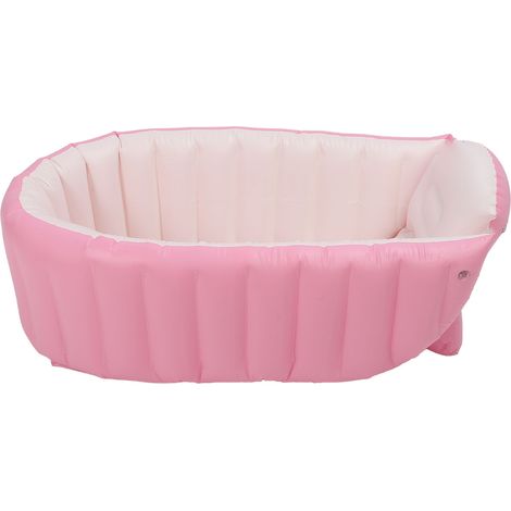 Baignoire gonflable pour bébé avec pompe à air, anti-fuite, dossier ergonomique, pliable, pour tout-petits, avec bassin de douche pour la maison et l'extérieur (rose). (1/5)