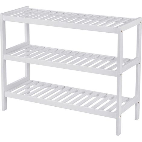 CALICOSY - Étagère à Chaussures 3 Niveaux en Bambou Blanc - L70 cm (1/6)