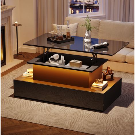 Mesa salón LED negra con almacenaje oculto moderna hogar OKMYHOME (1/5)