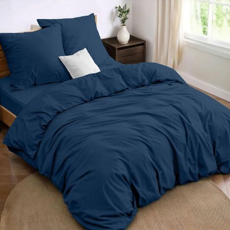 Parure de Lit 140x190 4 Pièces Bleu Foncé Microfibre Douce (1/5)