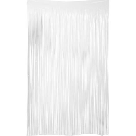 1 Rideau à franges, brillant, en PET, 100x200 cm, blanc, pour mariage, anniversaire, fête (1/5)