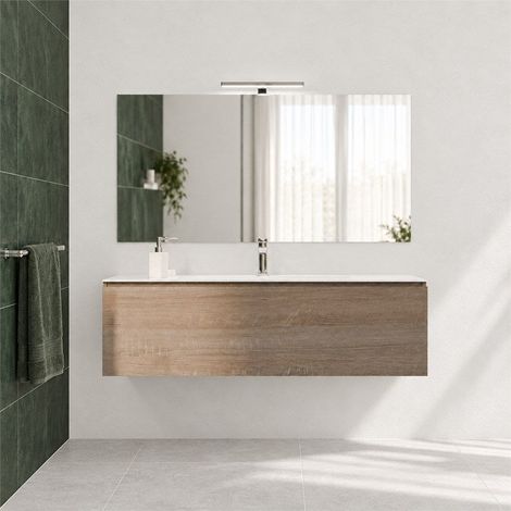 Hängendes Badmöbel Eiche 120 Cm Mit Schublade, Keramikwaschbecken, Spiegel Und Led-Lampe  Berlin (1/5)